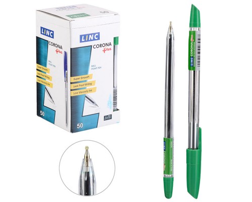Ручка шариковая Corona plus 0,7 мм зеленый прозрачный корпус