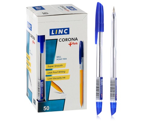 Ручка шариковая Corona plus 0,7 мм синий прозрачный корпус
