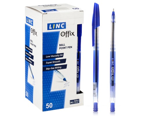 Ручка шариковая Offix 1 мм синий прозрачный корпус