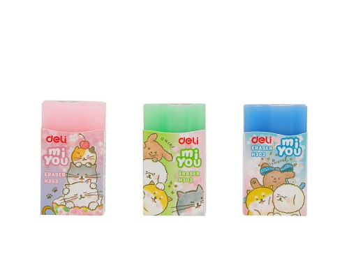 Ластик MiYou мягкий прямоугольный 40x22x12мм, ассорти в индивидуальной упаковке