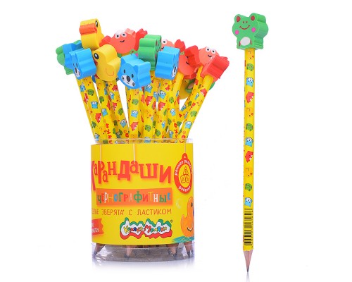 Карандаш чернографитный с ластиком заточенный