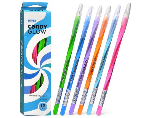 Ручка шарик. Linc Candy Glow синий 0,7 мм ассорти кругл. корп. игольчатый наконечник