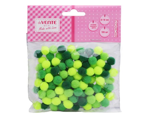 Набор помпонов для творчества "DIY" высокоэластичные, 10 мм, 120 шт, в пластиковом пакете с блистерным подвесом, оттенки зеленого цвета