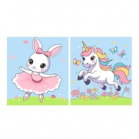Картина по номерам детская "Веселая лужайка" (картон 15х13,5) 2 шт