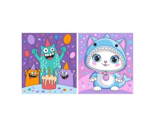 Картина по номерам детская "Монстрики" (картон 15х13,5) 2 шт