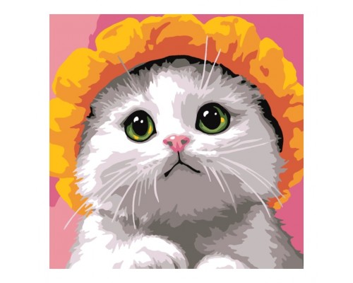Картина по номерам для малышей на картоне 20х20 "Котик в шляпе"