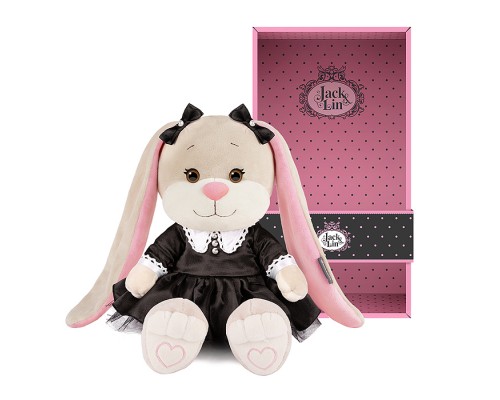 Зайка Лин в модном чёрном платье с белым воротничком, 25 см