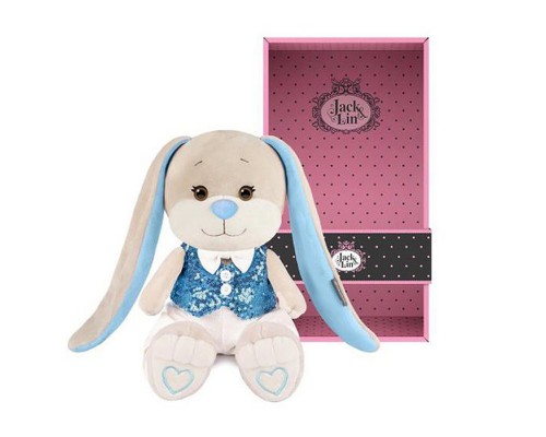 Зайчик Жак в голубой жилетке и белых брюках, 25 см, в коробке.