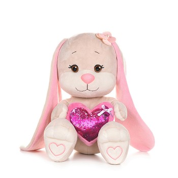 Зайка с розовым сердцем, 35 см