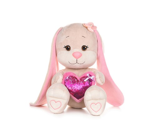 Зайка с розовым сердцем, 35 см