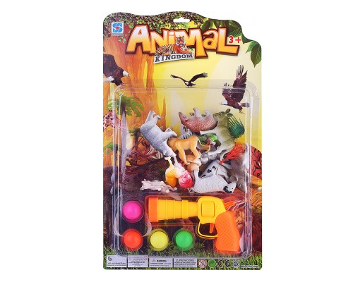 Оружие "Охотник" с набором животных, мягкими пулями и шариками, на листе