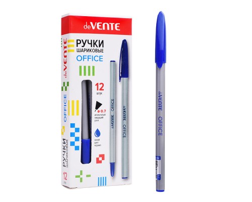 Ручка шариковая "Office" d=0,7 мм, непрозрачный серебристый корпус, игольчатый пишущий узел, одноразовая, индивидуальная маркировка, синяя