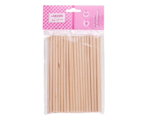 Палочки деревянные для рукоделия "DIY" круглые, 150x5 мм, 30 шт, бамбуковые, натуральный цвет, в пластиковом пакете с блистерным подвесом