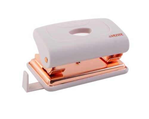 Дырокол "Esthetics" (12 листов) пластиковый с линейкой, в картонной коробке, цвет лавандово-пепельный, с металлической базой цвета розового золота