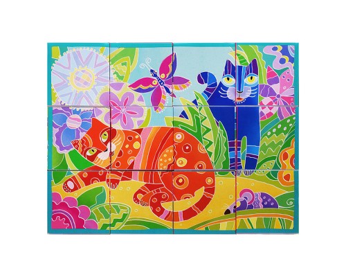 IQ кубики. 12 кубиков в поддончике. Сказочные котики. 5+