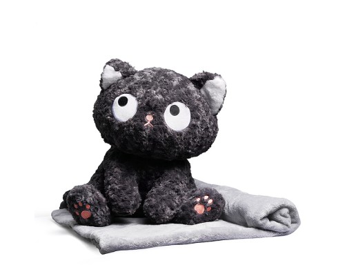 Мягкая игрушка "Кот Черныш" 45 см, с пледом (1,1х1,6м)