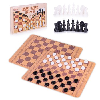 Игра настольная "Шашки классические, Шашки стоклеточные, Шахматы" (большие)
