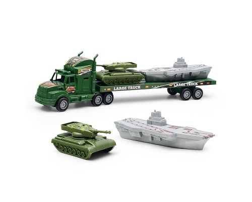 Автовоз "Военный" с танком и военным кораблем, под колпаком