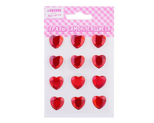 Стразы самоклеящиеся "Heart" цвет красный, карточка 8x10,5 см, в пластиковом пакете с блистерным подвесом