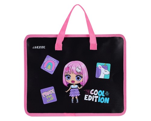 Папка для тетрадей, ИЗО и технологии "Fancy Girl" A4 (33,5x26x10 см) с текстильным расширением 10 см, на молнии сверху, пластик 400 мкм, текстильные ручки, в пластиковом пакете