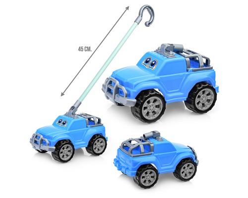 Автомобиль-каталка "Дени" с ручкой (голубой)