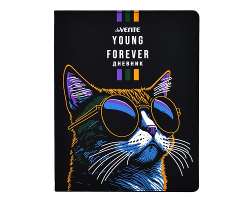 Дневник 1-11 кл. "Young Forever" 48 листов, белая бумага 80 г/м&sup2;, печать в 1 краску, гибкая обложка из искусственной кожи, шелкография, отстрочка, 1 ляссе