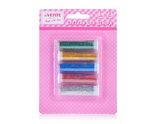 Блестки (глиттер) для декорирования 5 цветов по 4,5 г, в картонном блистере