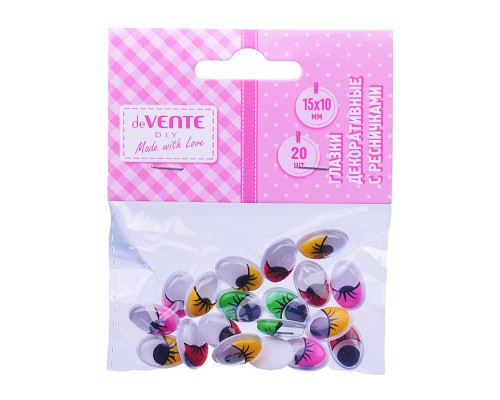 Глазки декоративные с ресничками, овальные пластиковые, самоклеящиеся, 15x10 мм, 20 шт.