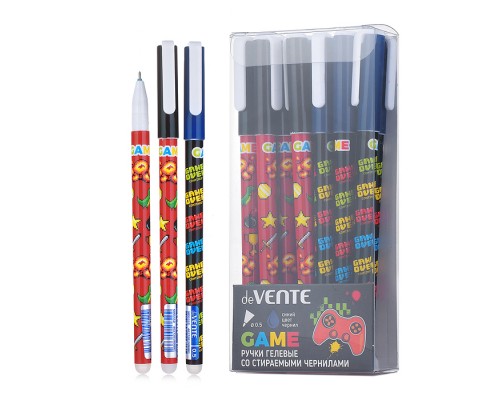 Ручка гелевая стираемая "Game" d=0,5 мм, 2 дизайна корпуса ассорти, с ластиком, синяя