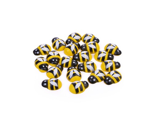 Декоративные украшения "Пчелки" деревянные, размер 14x19 мм, 20 шт, цвет желтый, в пластиковом пакете с блистерным подвесом