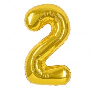 Шар (40''/102 см) Цифра, 2, Золото, 1 шт. в уп.