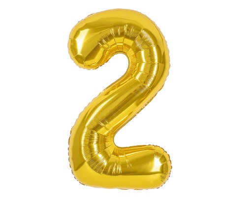 Шар (40''/102 см) Цифра, 2, Золото, 1 шт. в уп.
