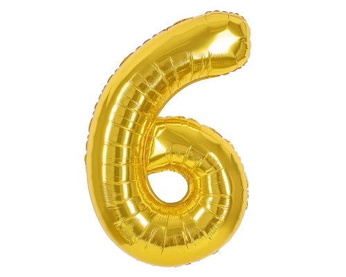 Шар (40''/102 см) Цифра, 6, Золото, 1 шт. в уп.
