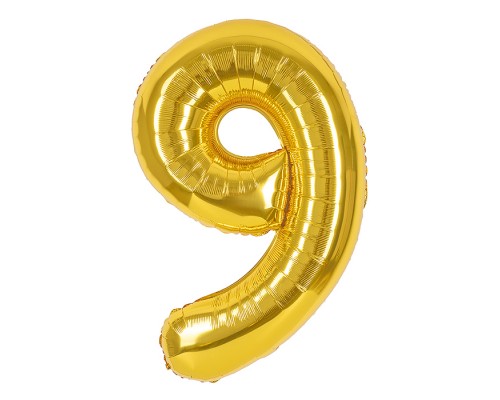 Шар (40''/102 см) Цифра, 9, Золото, 1 шт. в уп.