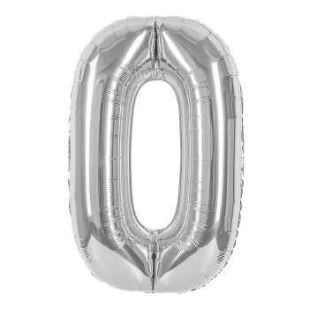 Шар (40''/102 см) Цифра, 0, Серебро, 1 шт. в уп.