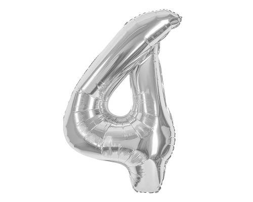 Шар (40''/102 см) Цифра, 4, Серебро, 1 шт. в уп.