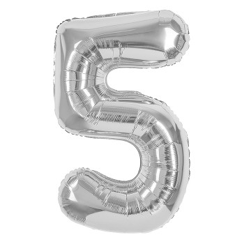 Шар (40''/102 см) Цифра, 5, Серебро, 1 шт. в уп.