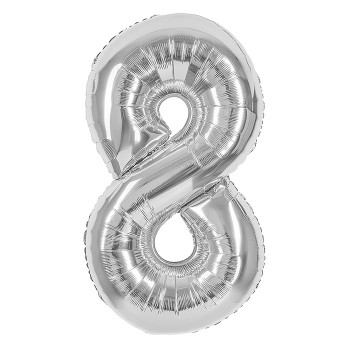 Шар (40''/102 см) Цифра, 8, Серебро, 1 шт. в уп.
