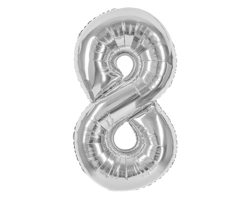 Шар (40''/102 см) Цифра, 8, Серебро, 1 шт. в уп.