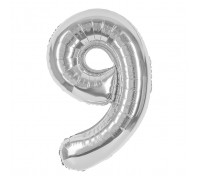 Шар (40''/102 см) Цифра, 9, Серебро, 1 шт. в уп.