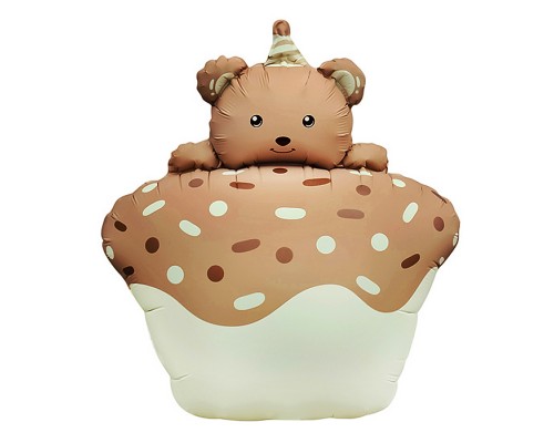 Шар (29''/74 см) Фигура, Кексик с медвежонком, Бежевый, Сатин, 1 шт. в уп.