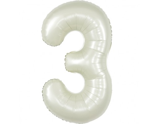 Шар (40''/102 см) Цифра, 3, Белый песок, Сатин, 1 шт. в уп.