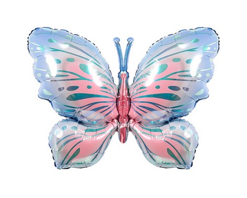 Шар (34''/86 см) Фигура, Воздушная бабочка, Голубой/Розовый, 1 шт. в уп.