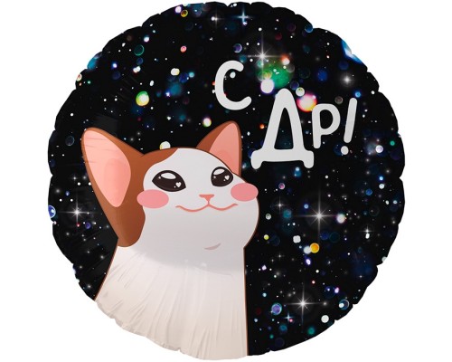 Шар (18''/46 см) Круг, С ДР! (котик), 1 шт. в уп.