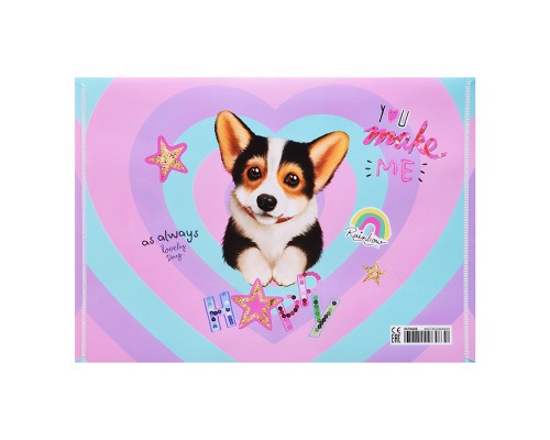 Папка-конверт на кнопке "Corgi" A4 (330x235 мм) 180 мкм, непрозрачная с рисунком, фактура песок, индивидуальная маркировка