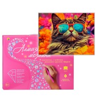 Алмазная мозаика 17х22 "Крутой кот" на картоне, с част.заполн. (18цв.) (класс.)