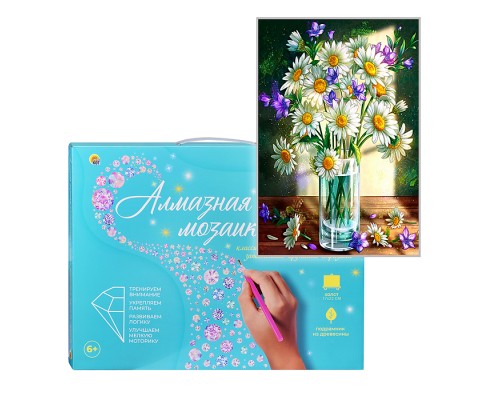 Алмазная мозаика 17х22 "Запах ромашек" с подр., с полным заполн. (21цв) (блест.)