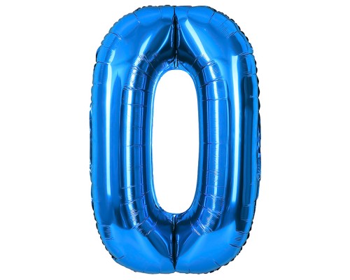 Шар (40''/102 см) Цифра, 0, Синий, Металлик, 1 шт. в уп.