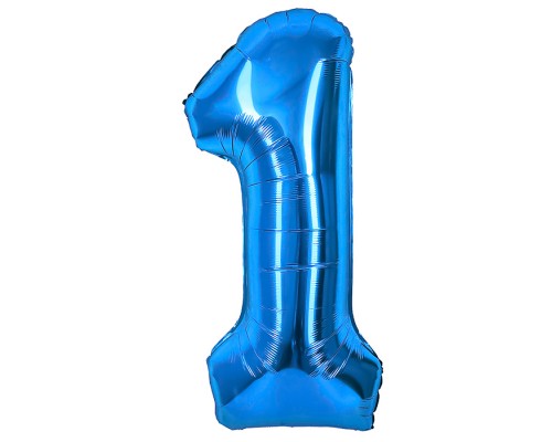 Шар (40''/102 см) Цифра, 1, Синий, Металлик, 1 шт. в уп.