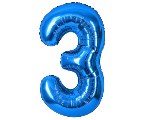 Шар (40''/102 см) Цифра, 3, Синий, Металлик, 1 шт. в уп.